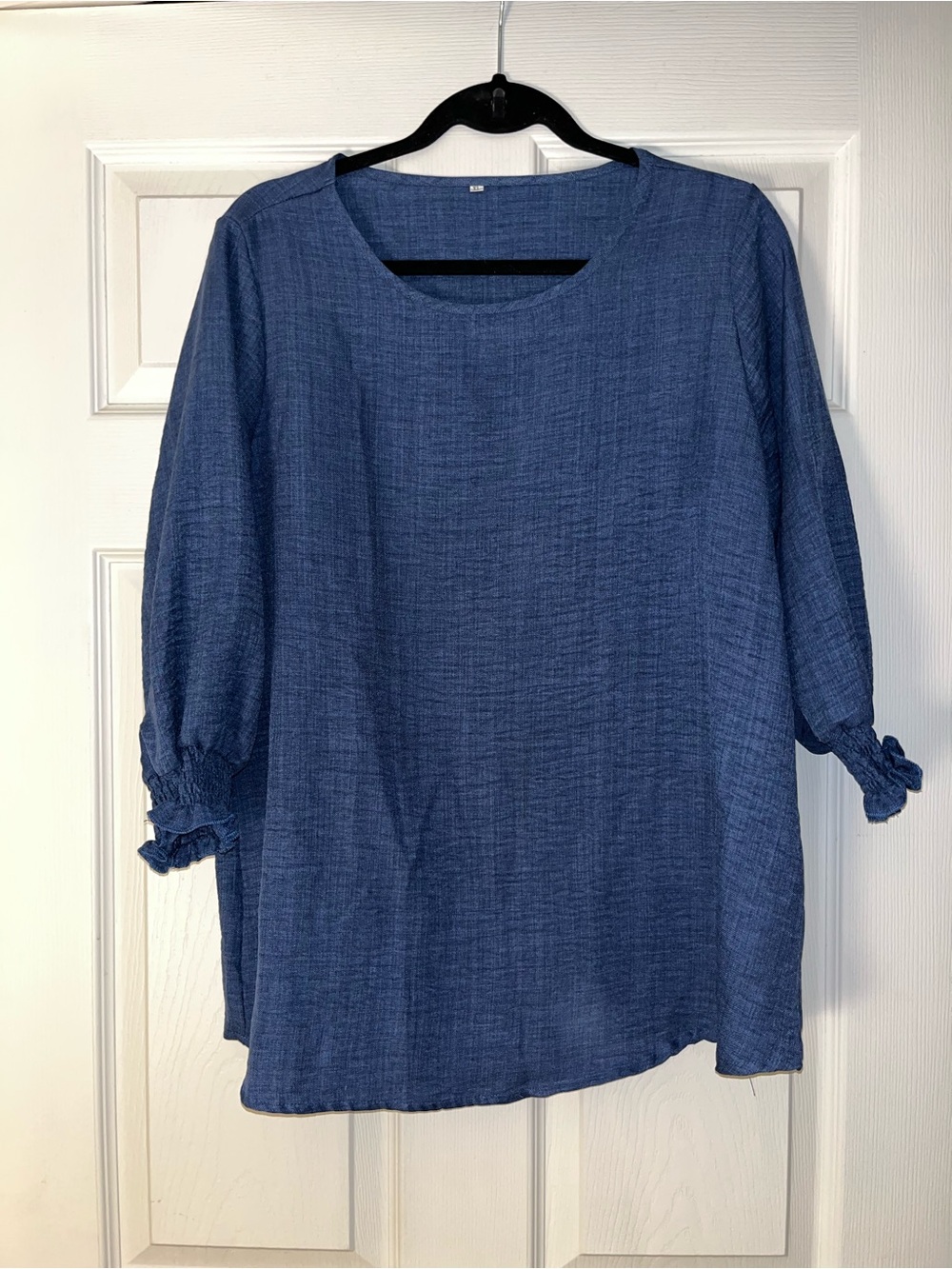 Women's Blue Textured 3/4 Sleeve Top